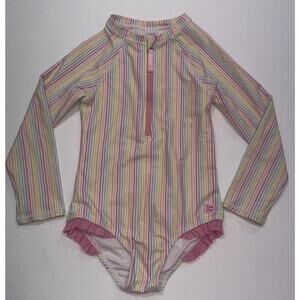 Ruffle Butts Pink Striped‎ Preppy Designer 1 Piece Bathing Suit SwimSuit Size 7